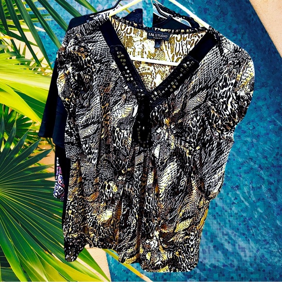 I.N. Studio Women’s Tan and Black Animal Snakeskin Print Blouse❤️❤️3X - Picture 1 of 5